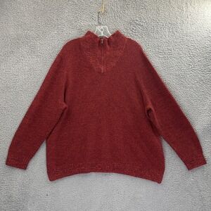 Lands End 1/4 Zip Pullover Sweater  100% Cotton Preppy Red Women's 2XL 20W - 22W